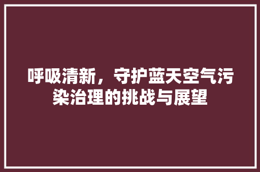 呼吸清新，守护蓝天空气污染治理的挑战与展望 洁具维修