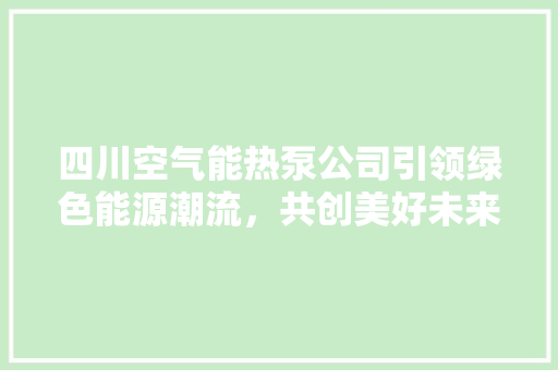 四川空气能热泵公司引领绿色能源潮流，共创美好未来 家电维护