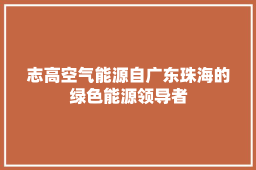 志高空气能源自广东珠海的绿色能源领导者 热水器