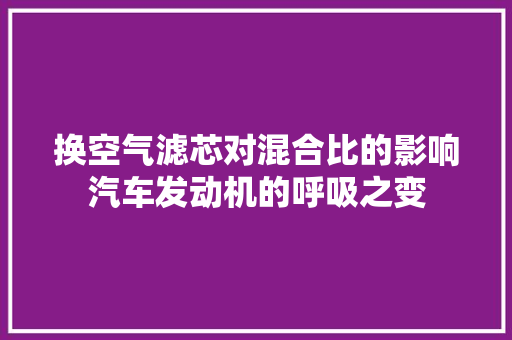 换空气滤芯对混合比的影响汽车发动机的呼吸之变 装修设计