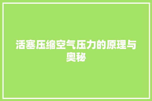 活塞压缩空气压力的原理与奥秘 家具修理