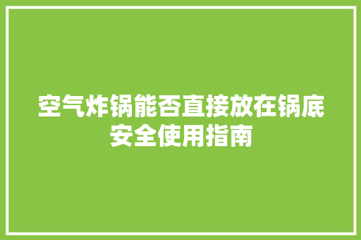 空气炸锅能否直接放在锅底安全使用指南 旧房改造