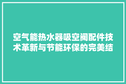空气能热水器吸空阀配件技术革新与节能环保的完美结合 水电维修