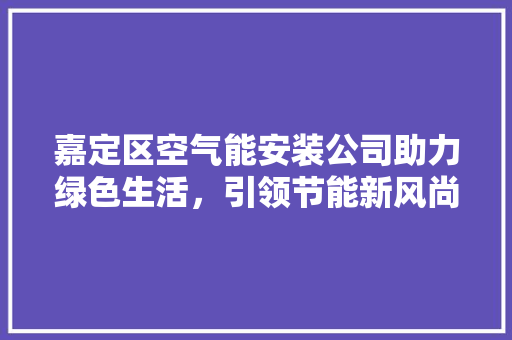 嘉定区空气能安装公司助力绿色生活，引领节能新风尚 热水器
