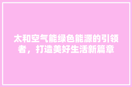 太和空气能绿色能源的引领者，打造美好生活新篇章 空调