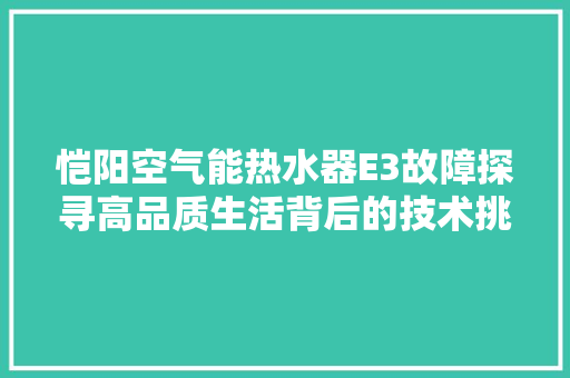 恺阳空气能热水器E3故障探寻高品质生活背后的技术挑战 翻新改色