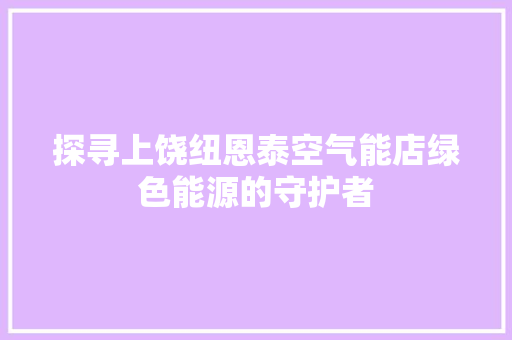 探寻上饶纽恩泰空气能店绿色能源的守护者 空调