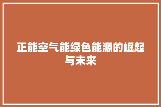 正能空气能绿色能源的崛起与未来 水电维修