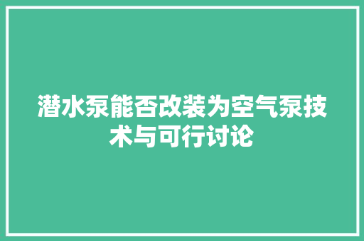 潜水泵能否改装为空气泵技术与可行讨论 洁具维修