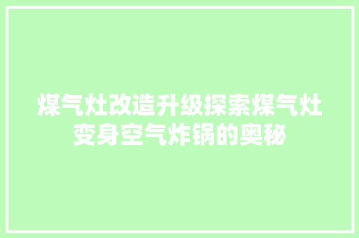煤气灶改造升级探索煤气灶变身空气炸锅的奥秘 旧房改造