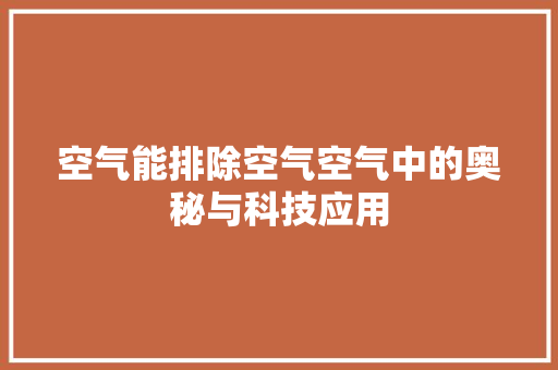 空气能排除空气空气中的奥秘与科技应用 水电维修