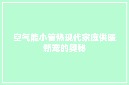 空气能小管热现代家庭供暖新宠的奥秘 水电维修
