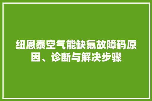 纽恩泰空气能缺氟故障码原因、诊断与解决步骤 空调