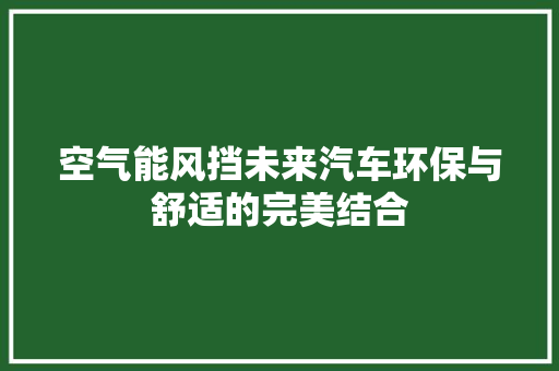 空气能风挡未来汽车环保与舒适的完美结合 旧房改造