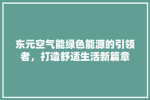 东元空气能绿色能源的引领者，打造舒适生活新篇章 洁具维修