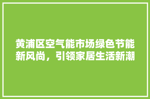 黄浦区空气能市场绿色节能新风尚，引领家居生活新潮流 水电维修