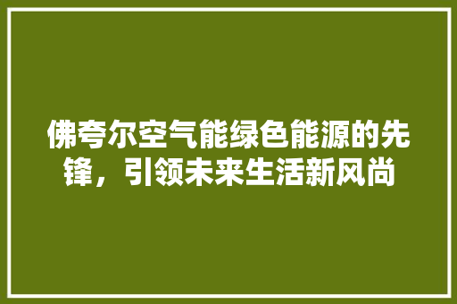 佛夸尔空气能绿色能源的先锋，引领未来生活新风尚 龙头管件