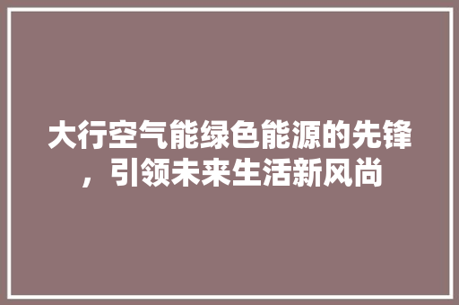 大行空气能绿色能源的先锋，引领未来生活新风尚 清洁保养