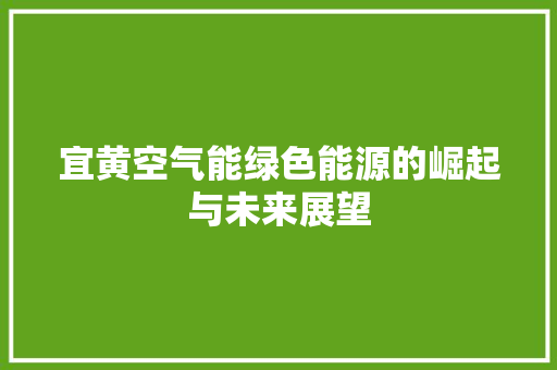 宜黄空气能绿色能源的崛起与未来展望 空调
