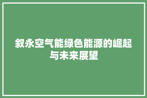 叙永空气能绿色能源的崛起与未来展望 家电维护