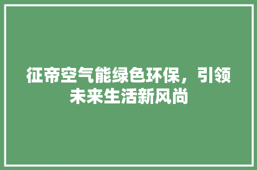 征帝空气能绿色环保，引领未来生活新风尚 水电维修