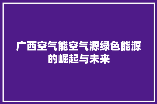 广西空气能空气源绿色能源的崛起与未来 空调