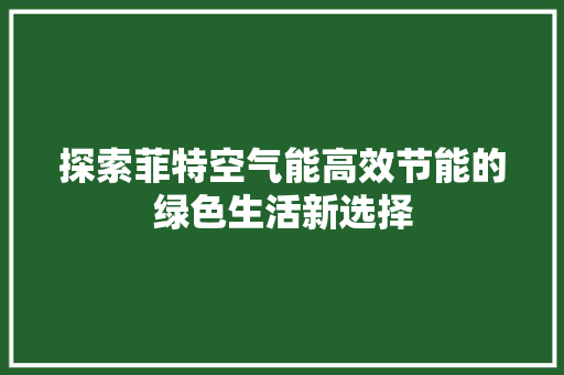 探索菲特空气能高效节能的绿色生活新选择 冰箱