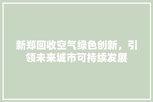新郑回收空气绿色创新，引领未来城市可持续发展 翻新改色