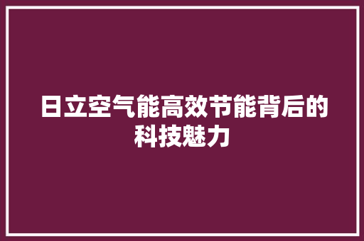 日立空气能高效节能背后的科技魅力 水电维修