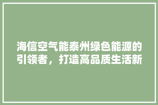 海信空气能泰州绿色能源的引领者，打造高品质生活新标杆 洁具维修