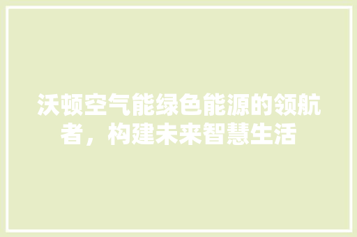 沃顿空气能绿色能源的领航者，构建未来智慧生活 龙头管件