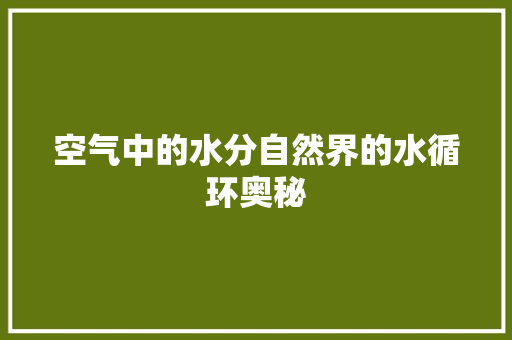 空气中的水分自然界的水循环奥秘 龙头管件