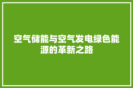 空气储能与空气发电绿色能源的革新之路 清洁保养