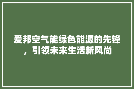 爰邦空气能绿色能源的先锋，引领未来生活新风尚 旧房改造