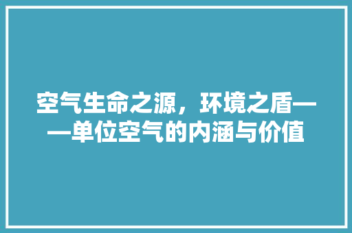 空气生命之源，环境之盾——单位空气的内涵与价值 旧房改造