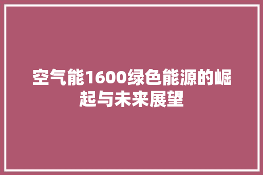 空气能1600绿色能源的崛起与未来展望 洁具维修